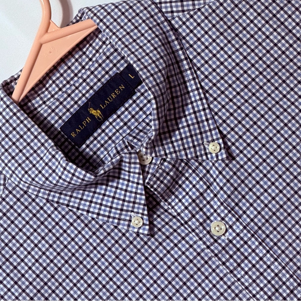 Ralph Lauren Men's Size L Blue & White Plaid Shirt Excellent‎